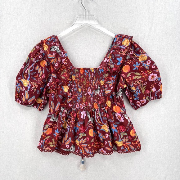 ANTHROPOLOGIE MAEVE Ruffled Tie Front Blouse Womens Small Red Floral Print - Picture 5 of 16